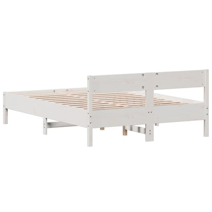 Bed Frame with Headboard White 150x200 cm King Size Solid Wood Pine