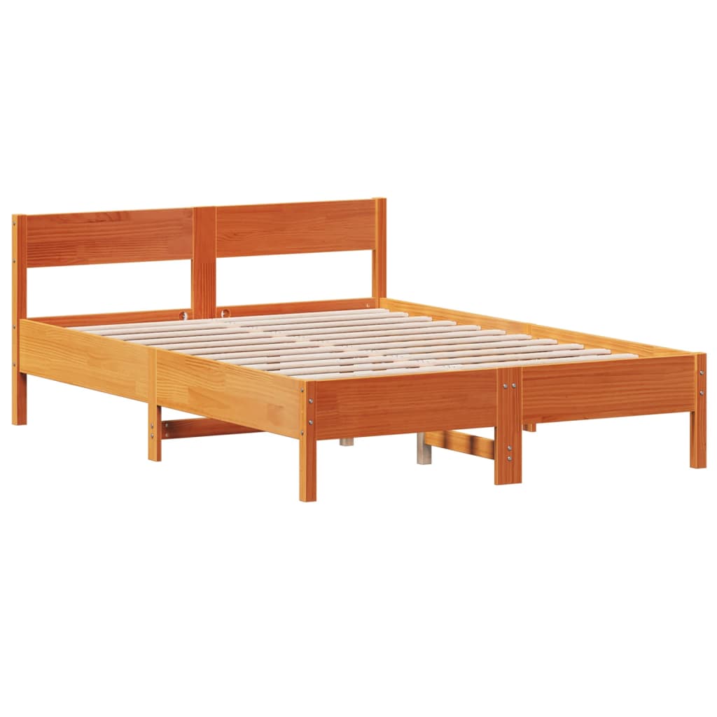 Bed Frame with Headboard Wax Brown 150x200 cm King Size Solid Wood Pine