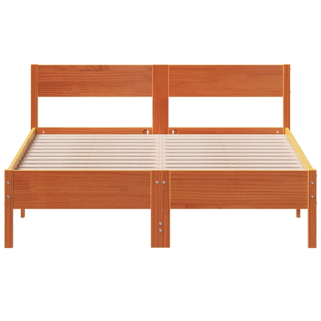 Bed Frame with Headboard Wax Brown 150x200 cm King Size Solid Wood Pine