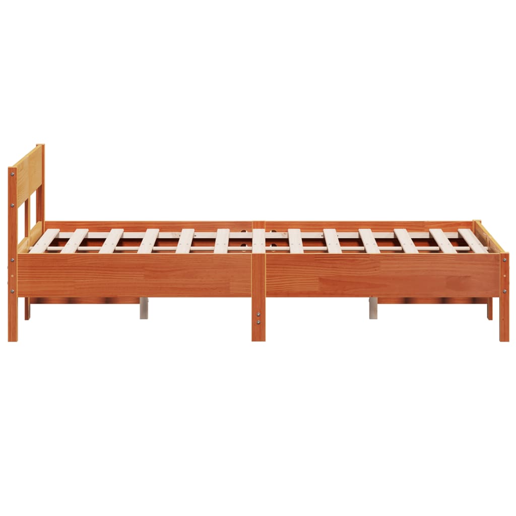 Bed Frame with Headboard Wax Brown 150x200 cm King Size Solid Wood Pine