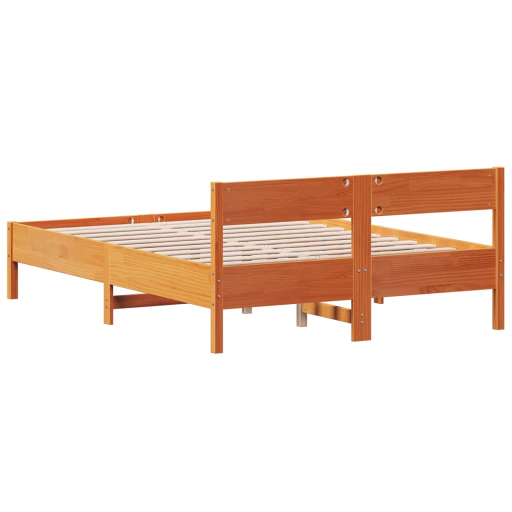 Bed Frame with Headboard Wax Brown 150x200 cm King Size Solid Wood Pine