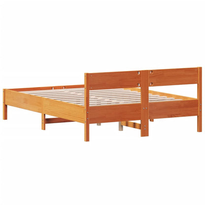 Bed Frame with Headboard Wax Brown 140x200 cm Solid Wood Pine