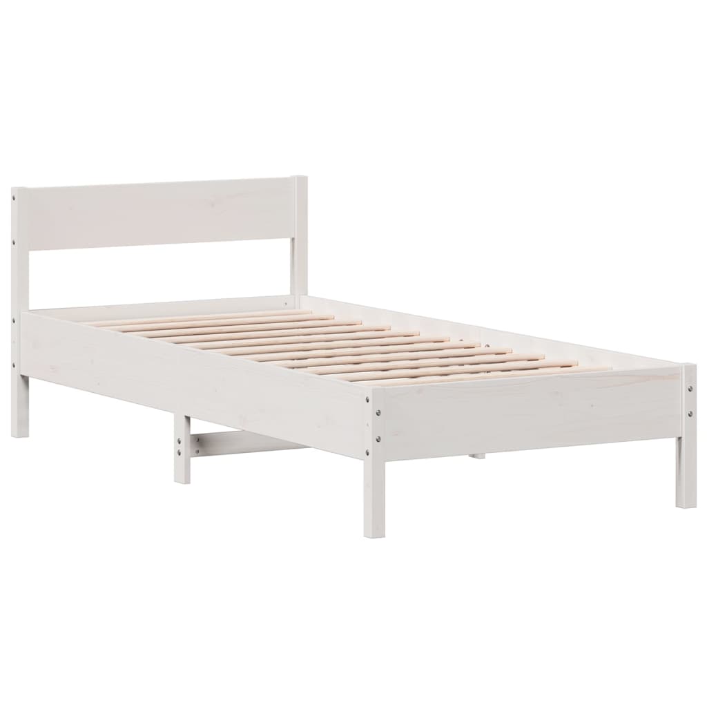 Bed Frame with Headboard White 100x200 cm Solid Wood Pine