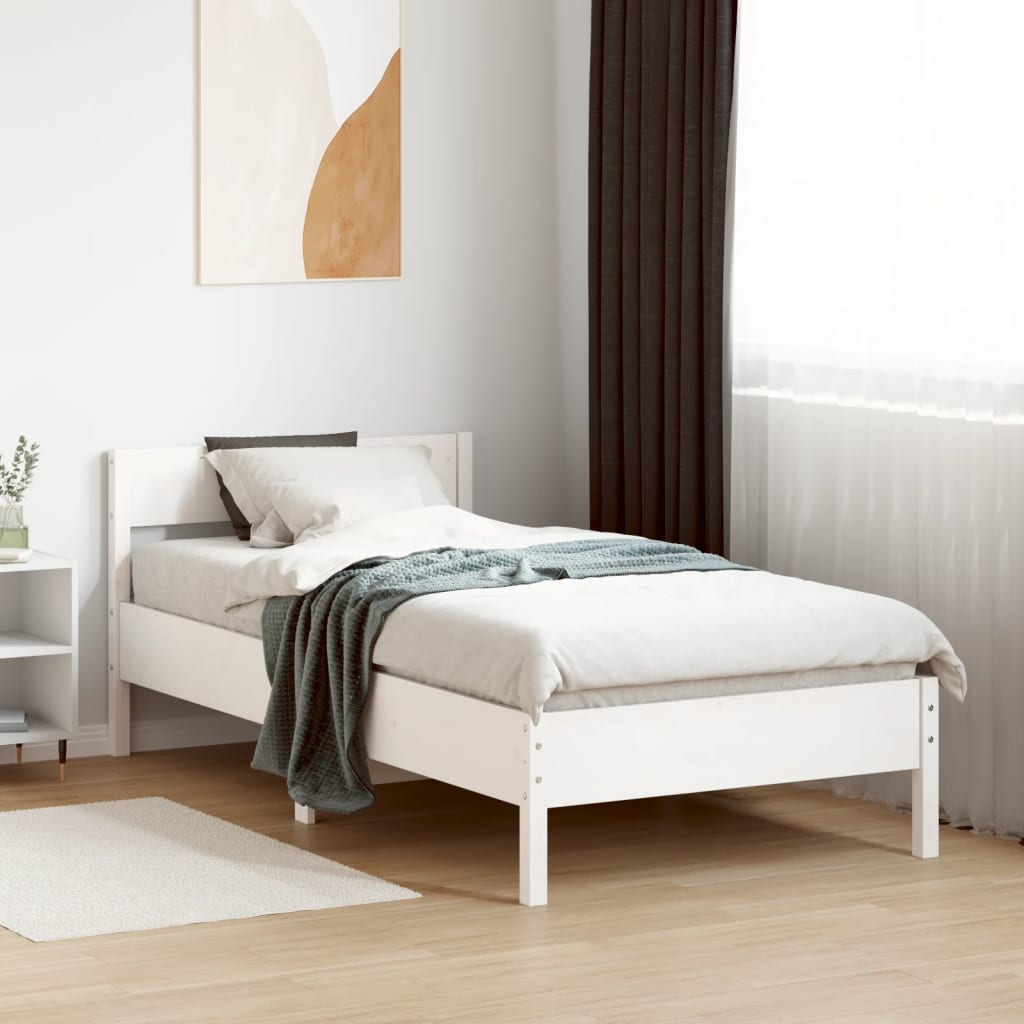 Bed Frame with Headboard White 100x200 cm Solid Wood Pine