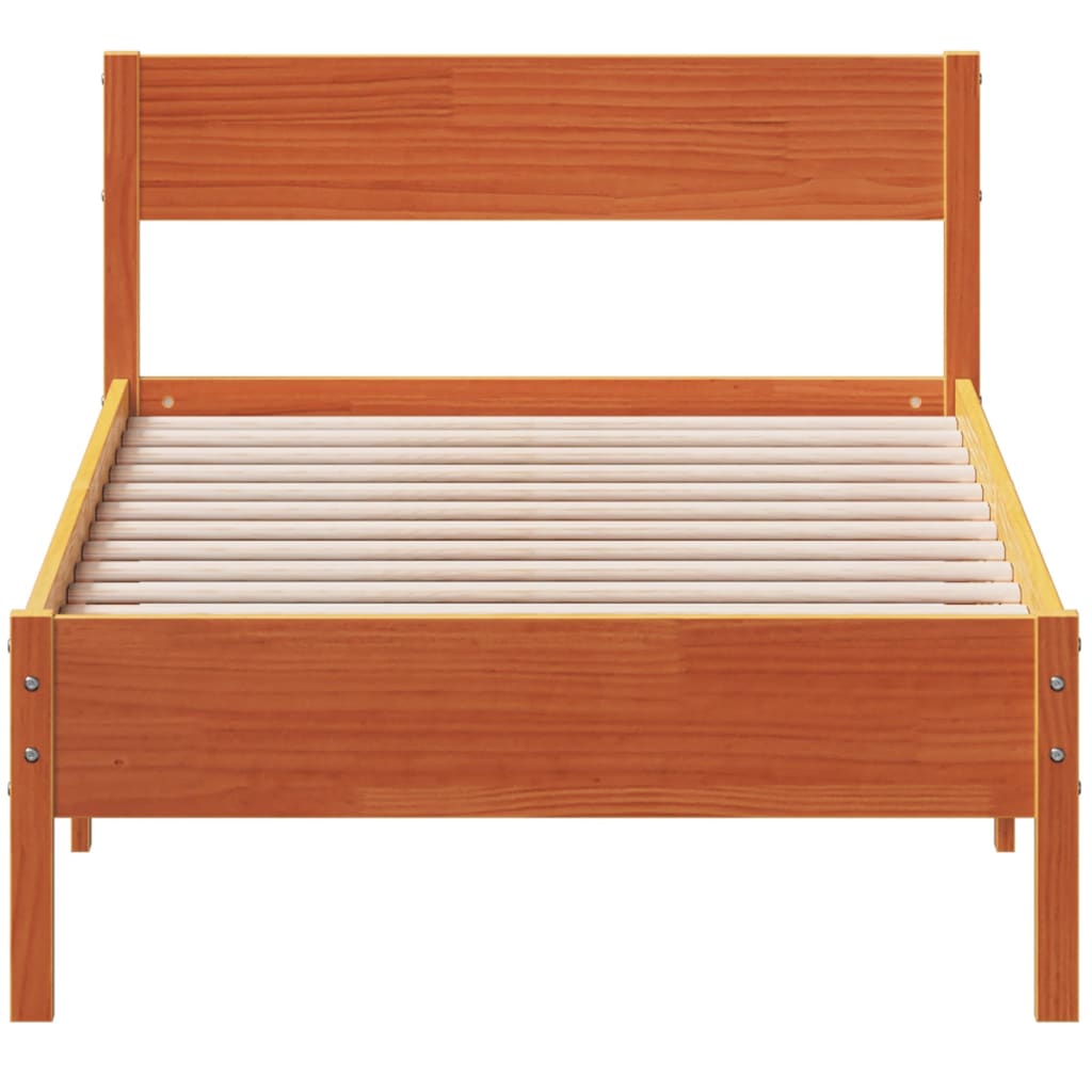 Bed Frame with Headboard Wax Brown 90x200 cm Solid Wood Pine