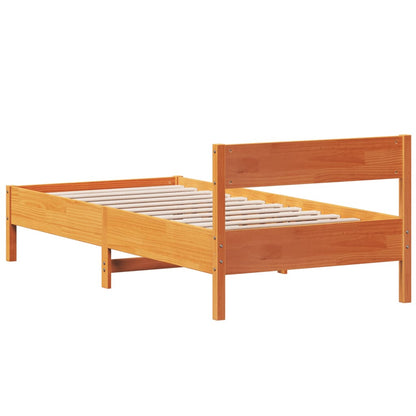 Bed Frame with Headboard Wax Brown 90x200 cm Solid Wood Pine