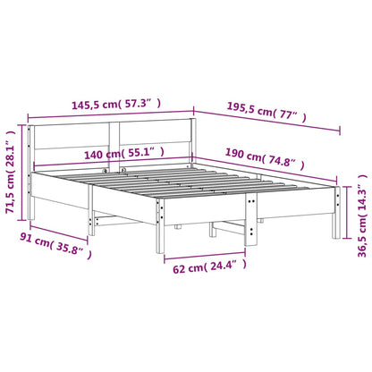 Bed Frame with Headboard 140x190 cm Solid Wood Pine