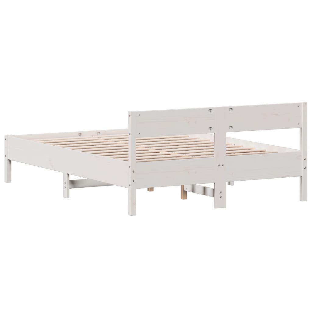 Bed Frame with Headboard White 140x190 cm Solid Wood Pine