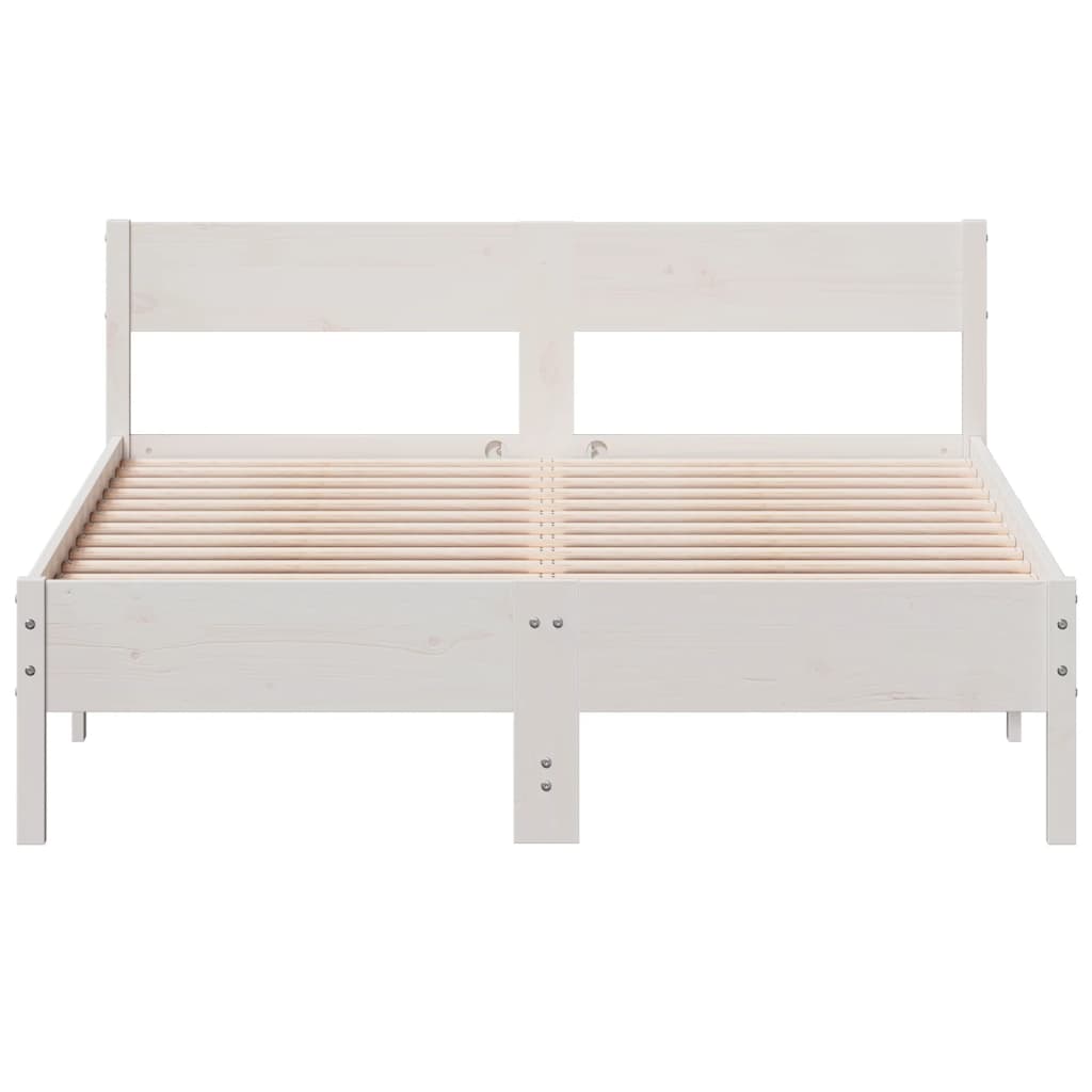 Bed Frame with Headboard White 135x190 cm Double Solid Wood Pine