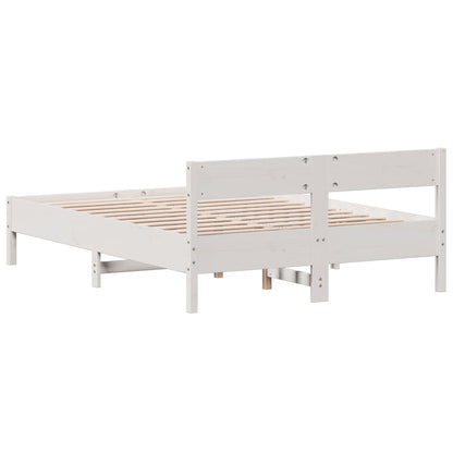 Bed Frame with Headboard White 135x190 cm Double Solid Wood Pine