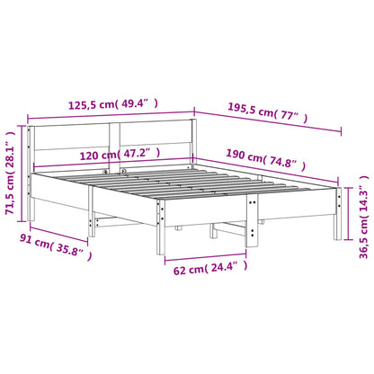 Bed Frame with Headboard 120x190 cm Small Double Solid Wood Pine