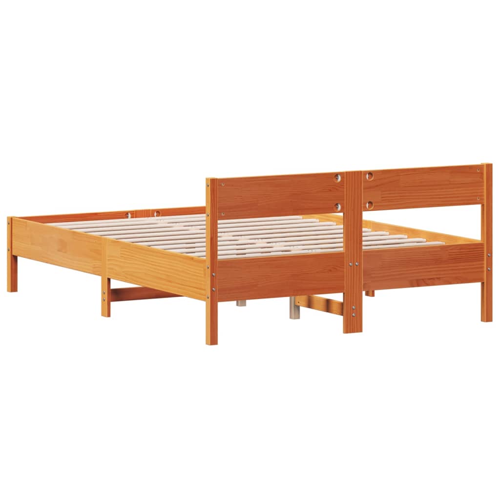 Bed Frame with Headboard Wax Brown 120x190 cm Small Double Solid Wood Pine