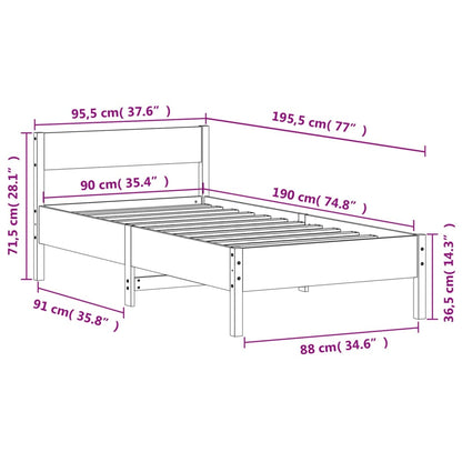 Bed Frame with Headboard 90x190 cm Single Solid Wood Pine