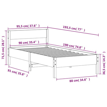 Bed Frame with Headboard Wax Brown 90x190 cm Single Solid Wood Pine