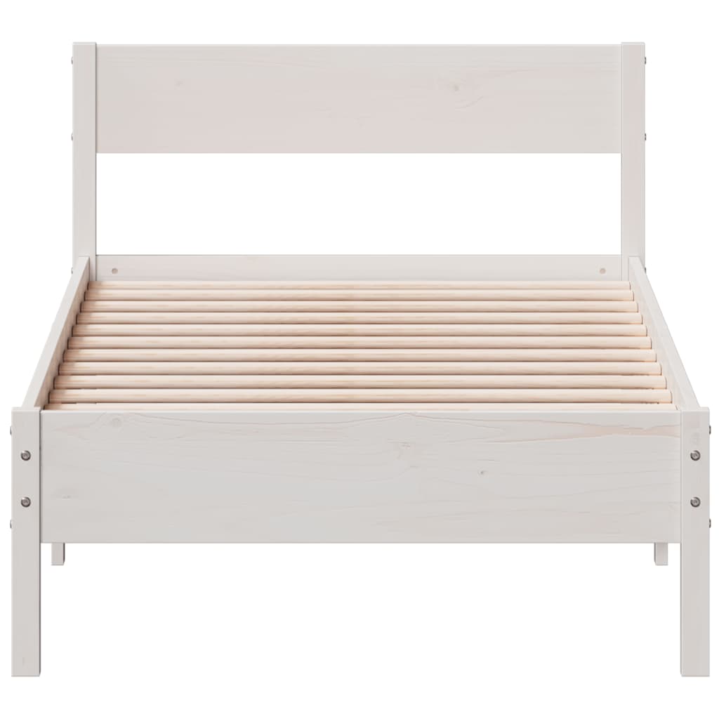 Bed Frame with Headboard White 75x190 cm Small Single Solid Wood Pine