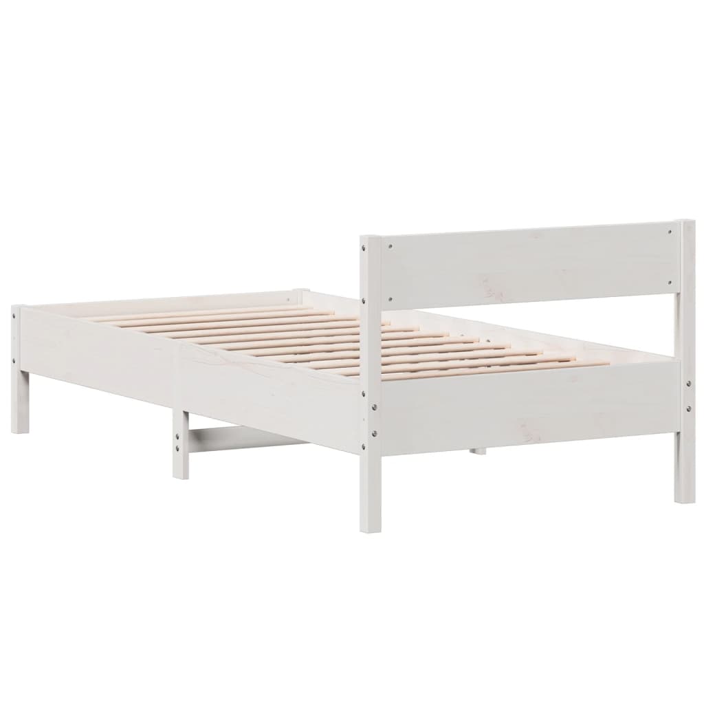 Bed Frame with Headboard White 75x190 cm Small Single Solid Wood Pine