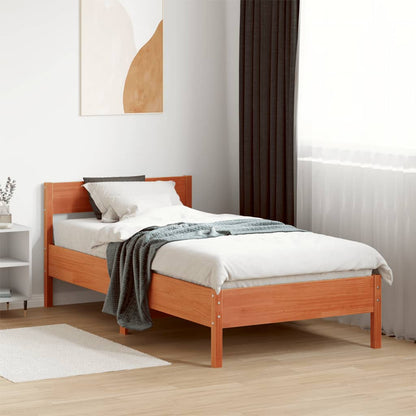 Bed Frame with Headboard Wax Brown 75x190 cm Small Single Solid Wood Pine