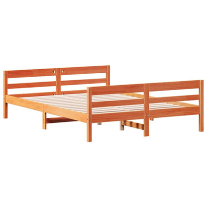 Bed Frame with Headboard Wax Brown 140x200 cm Solid Wood Pine