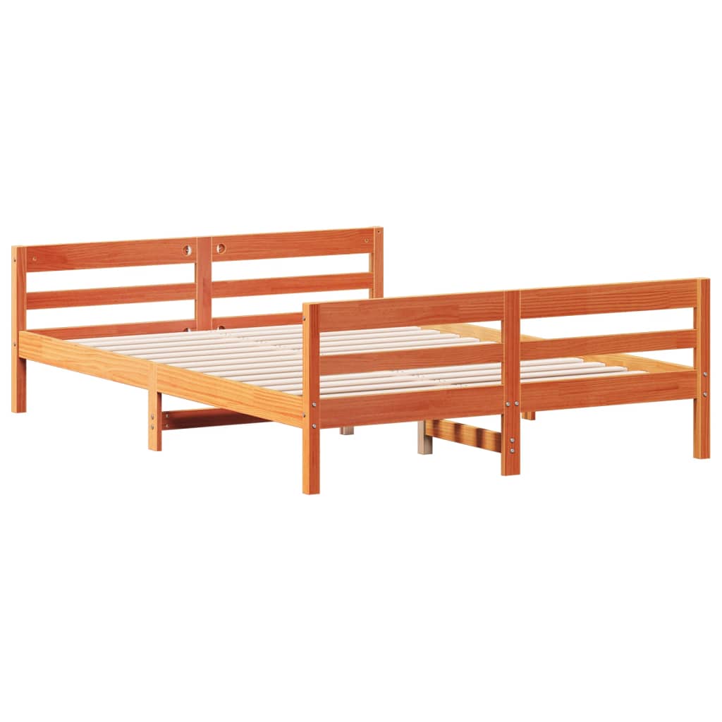 Bed Frame with Headboard Wax Brown 140x200 cm Solid Wood Pine