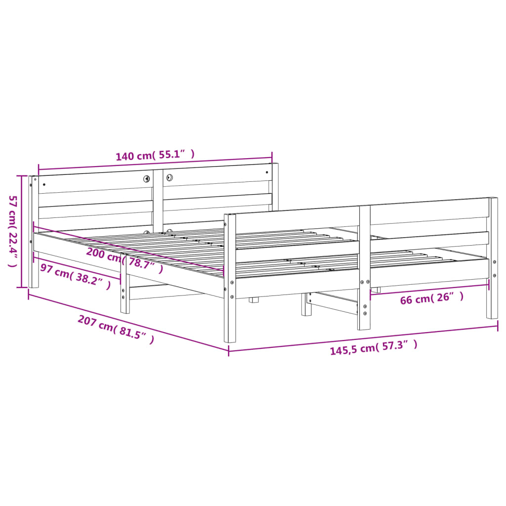 Bed Frame with Headboard Wax Brown 140x200 cm Solid Wood Pine