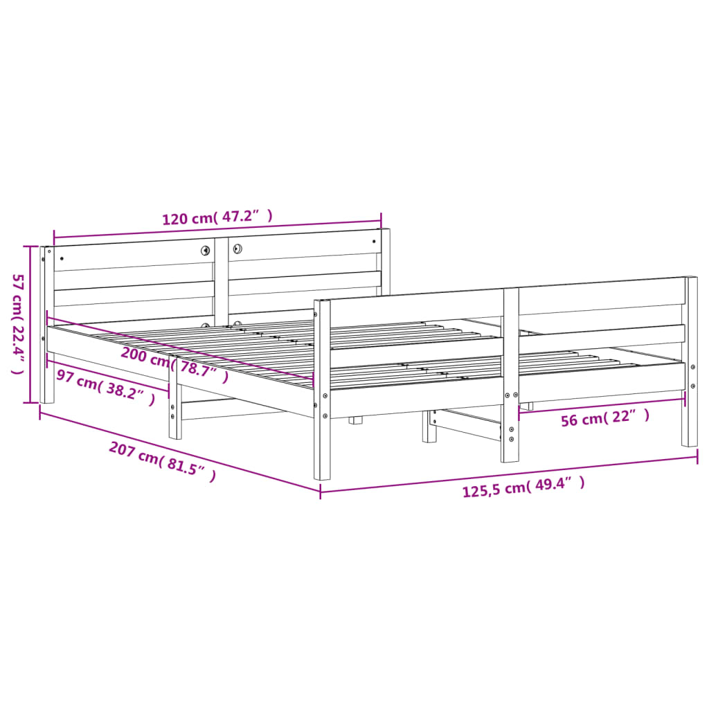 Bed Frame with Headboard 120x200 cm Solid Wood Pine