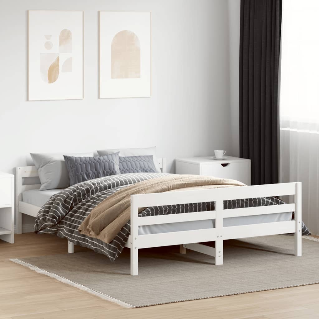 Bed Frame with Headboard White 120x200 cm Solid Wood Pine