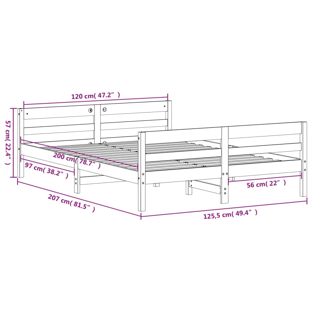 Bed Frame with Headboard White 120x200 cm Solid Wood Pine