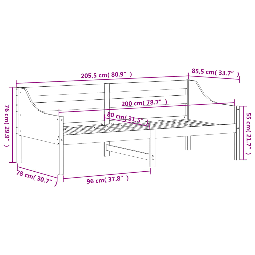 Day Bed Wax Brown 80x200 cm Solid Wood Pine