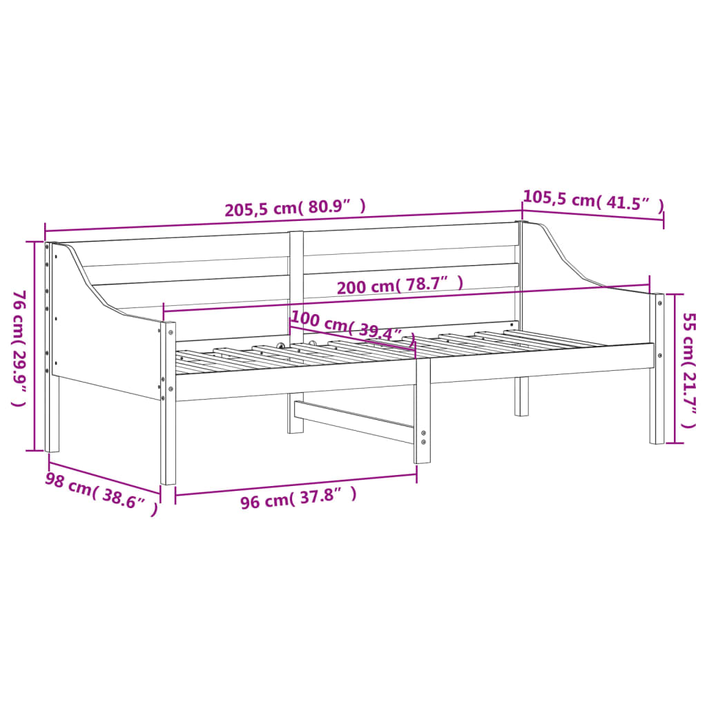 Day Bed 100x200 cm Solid Wood Pine