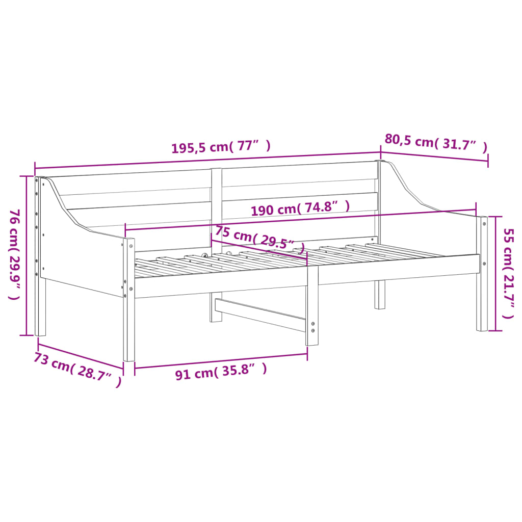 Day Bed White 75x190 cm Solid Wood Pine