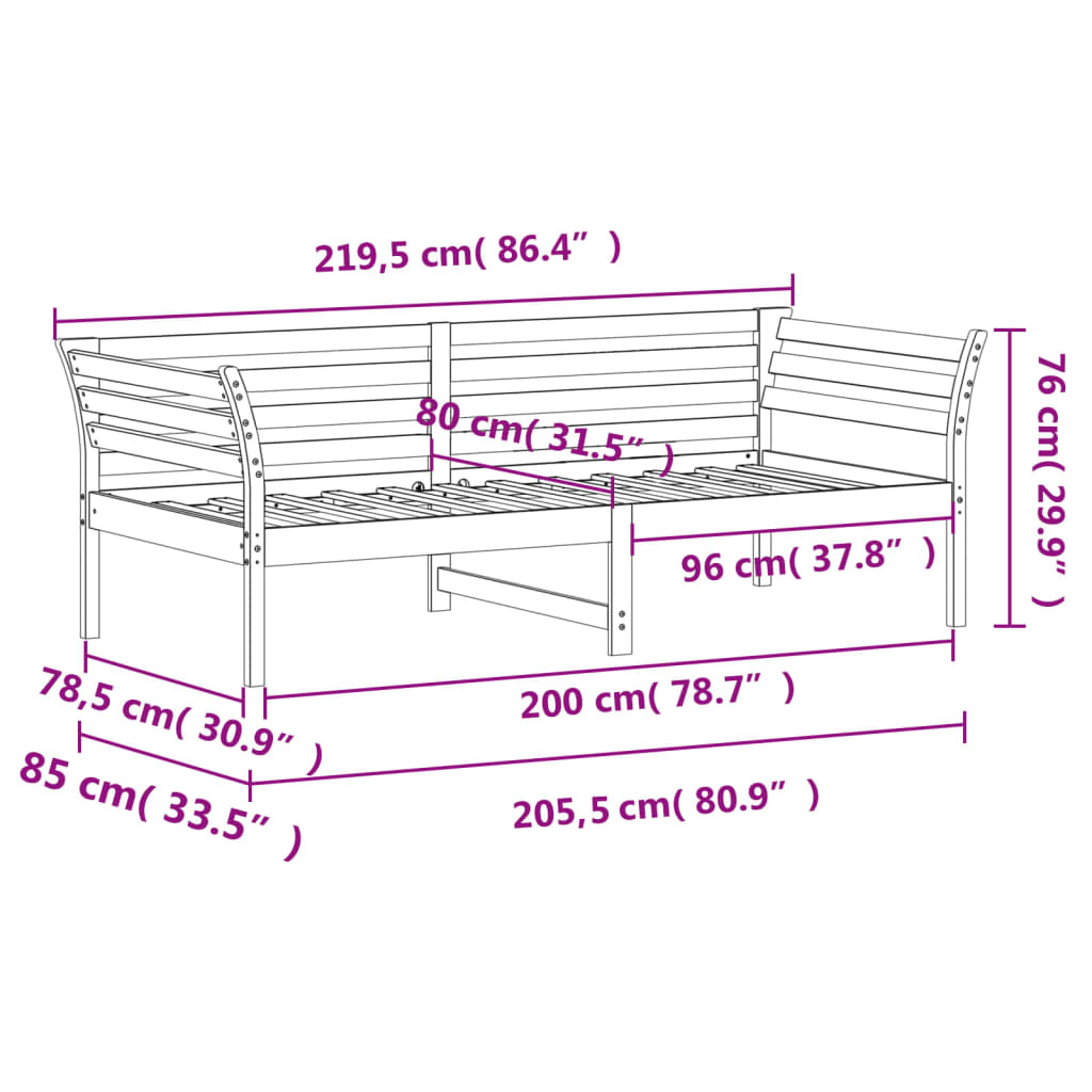 Day Bed White 80x200 cm Solid Wood Pine