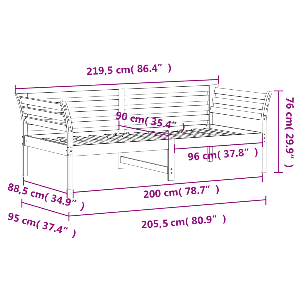 Day Bed 90x200 cm Solid Wood Pine