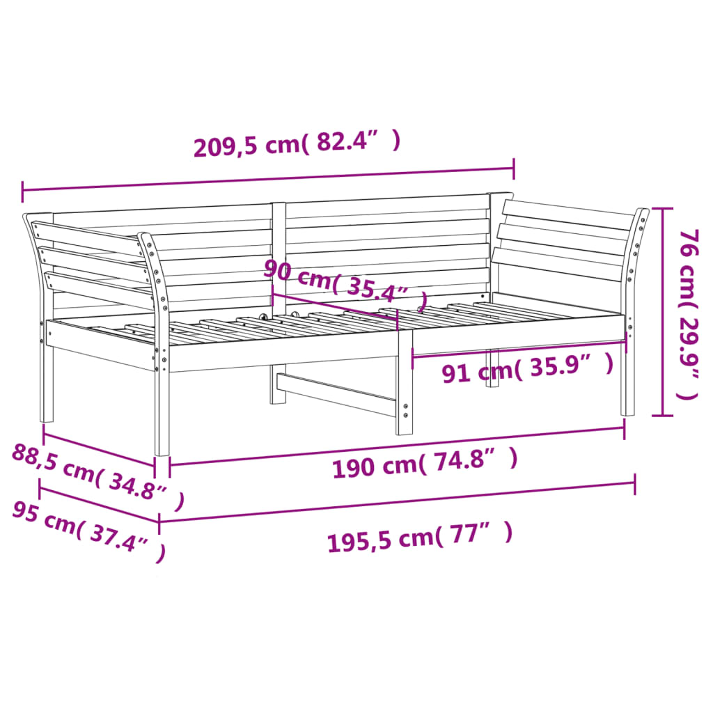 Day Bed 90x190 cm Solid Wood Pine