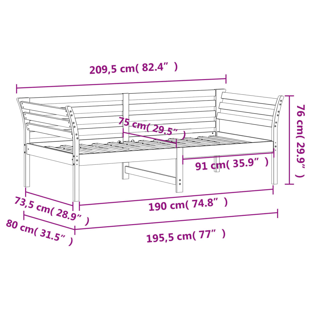 Day Bed 75x190 cm Solid Wood Pine