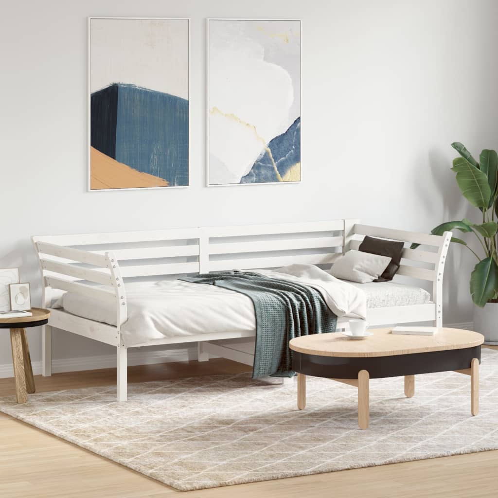 Day Bed without Mattress White 75x190 cm Small Single Solid Wood Pine