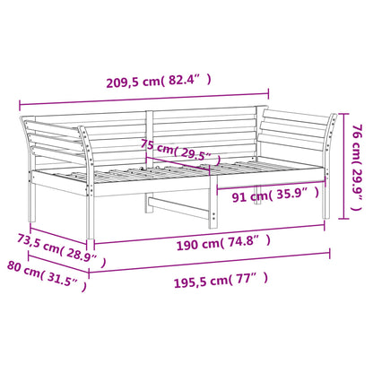 Day Bed without Mattress White 75x190 cm Small Single Solid Wood Pine