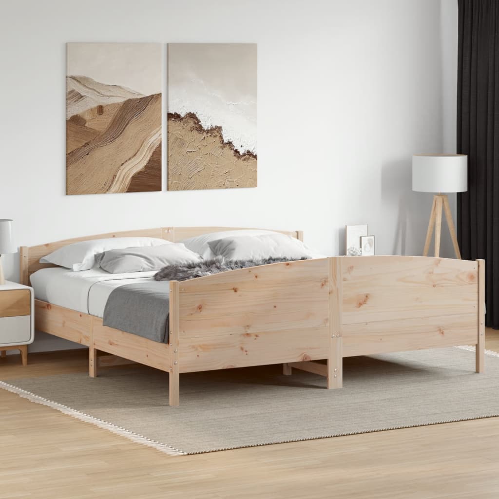 Bed Frame with Headboard 200x200 cm Solid Wood Pine