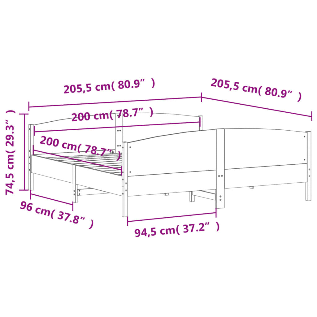 Bed Frame with Headboard 200x200 cm Solid Wood Pine