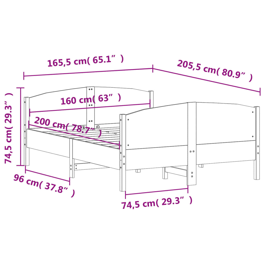 Bed Frame without Mattress 160x200 cm Solid Wood Pine