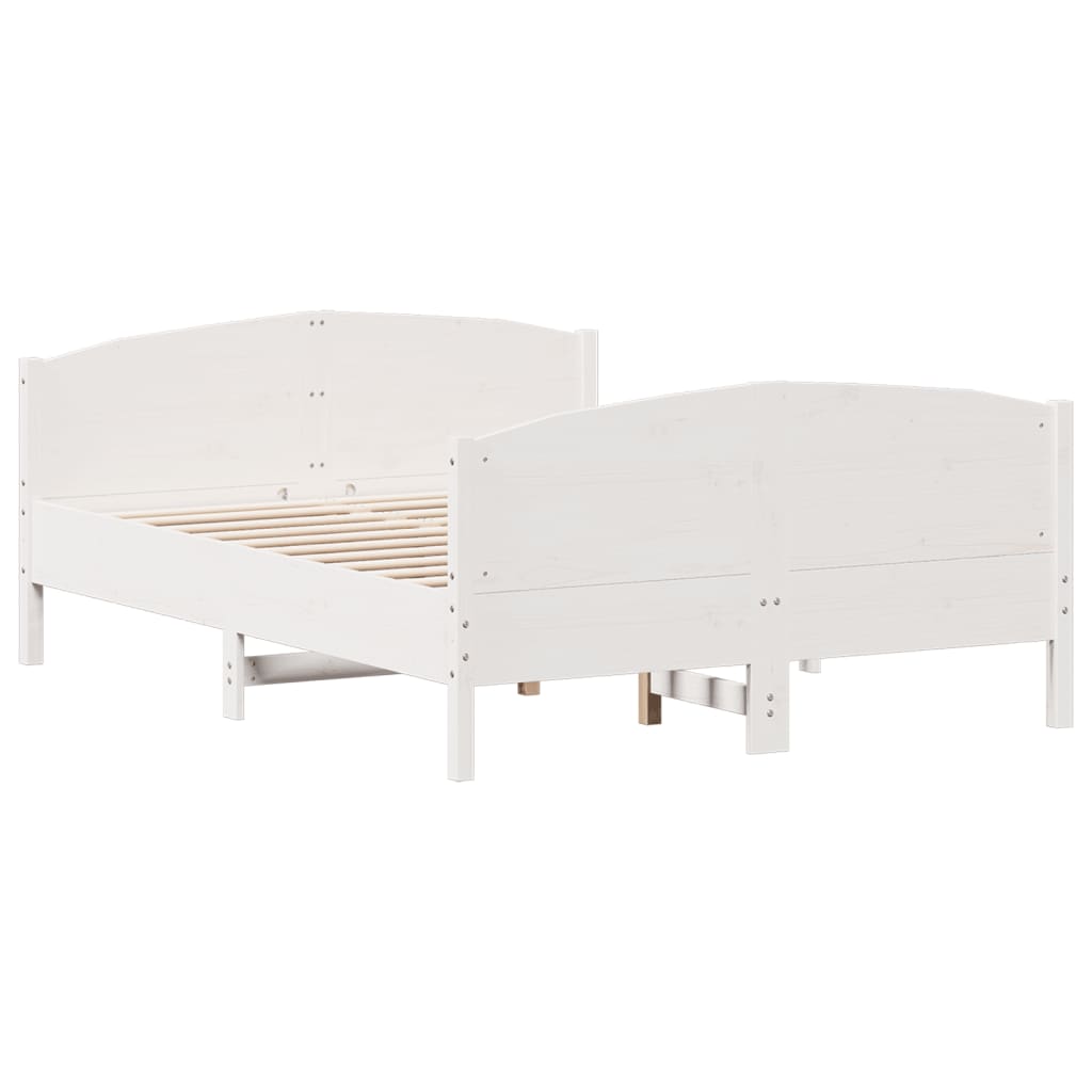 Bed Frame with Headboard White 150x200 cm King Size Solid Wood Pine