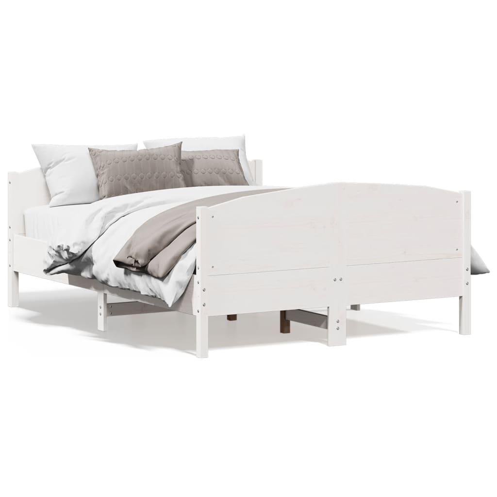 Bed Frame with Headboard White 150x200 cm King Size Solid Wood Pine