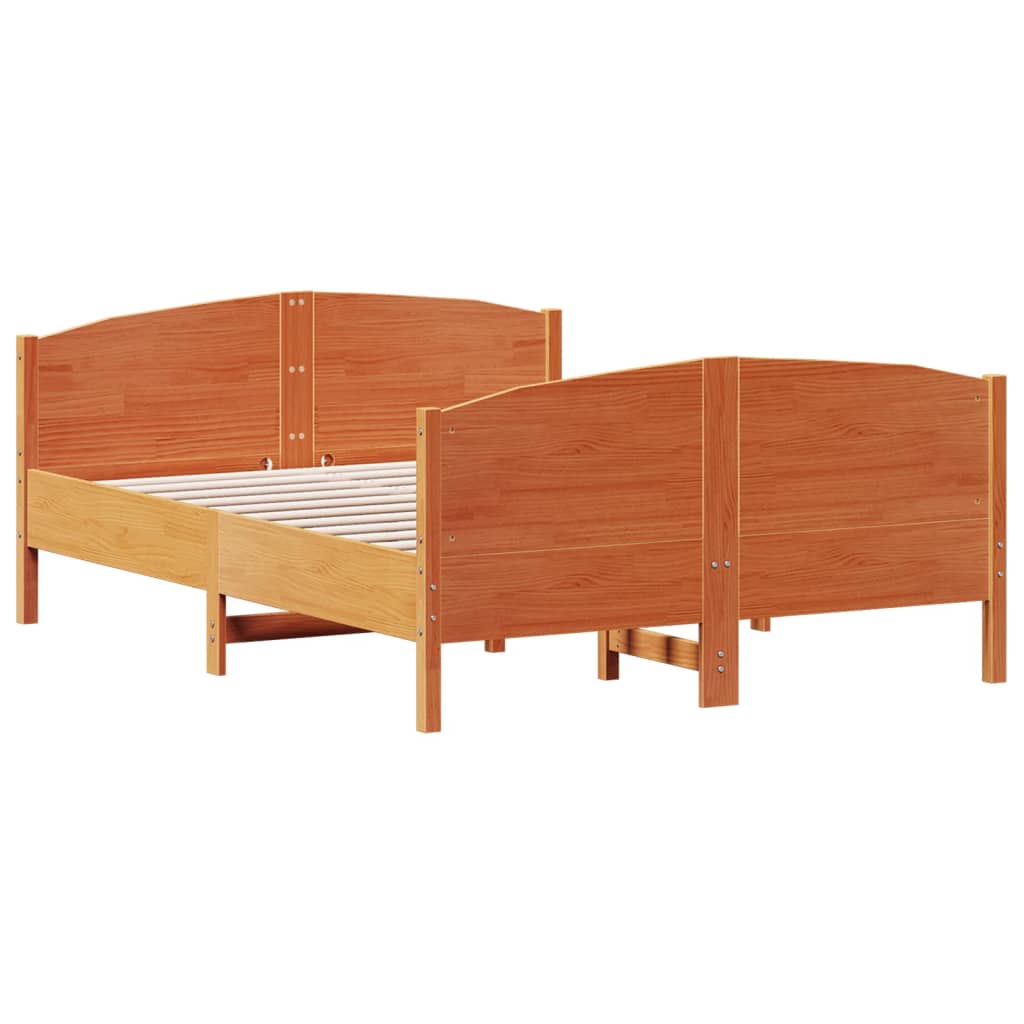 Bed Frame without Mattress Wax Brown 150x200 cm King Size Solid Wood Pine