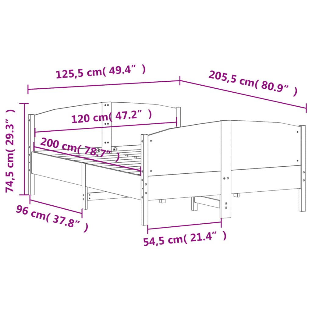 Bed Frame without Mattress White 120x200 cm Solid Wood Pine