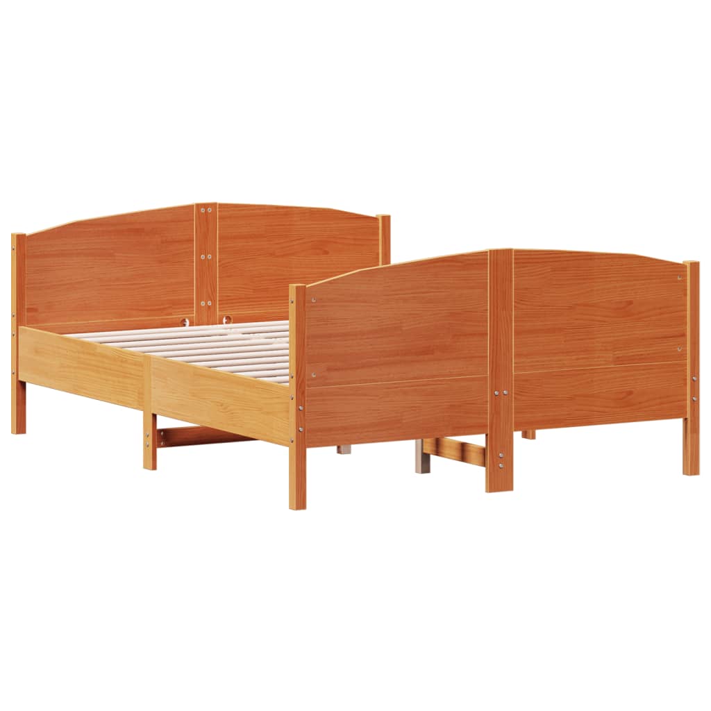 Bed Frame with Headboard Wax Brown 140x190 cm Solid Wood Pine