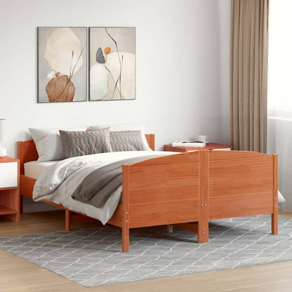 Bed Frame with Headboard Wax Brown 140x190 cm Solid Wood Pine