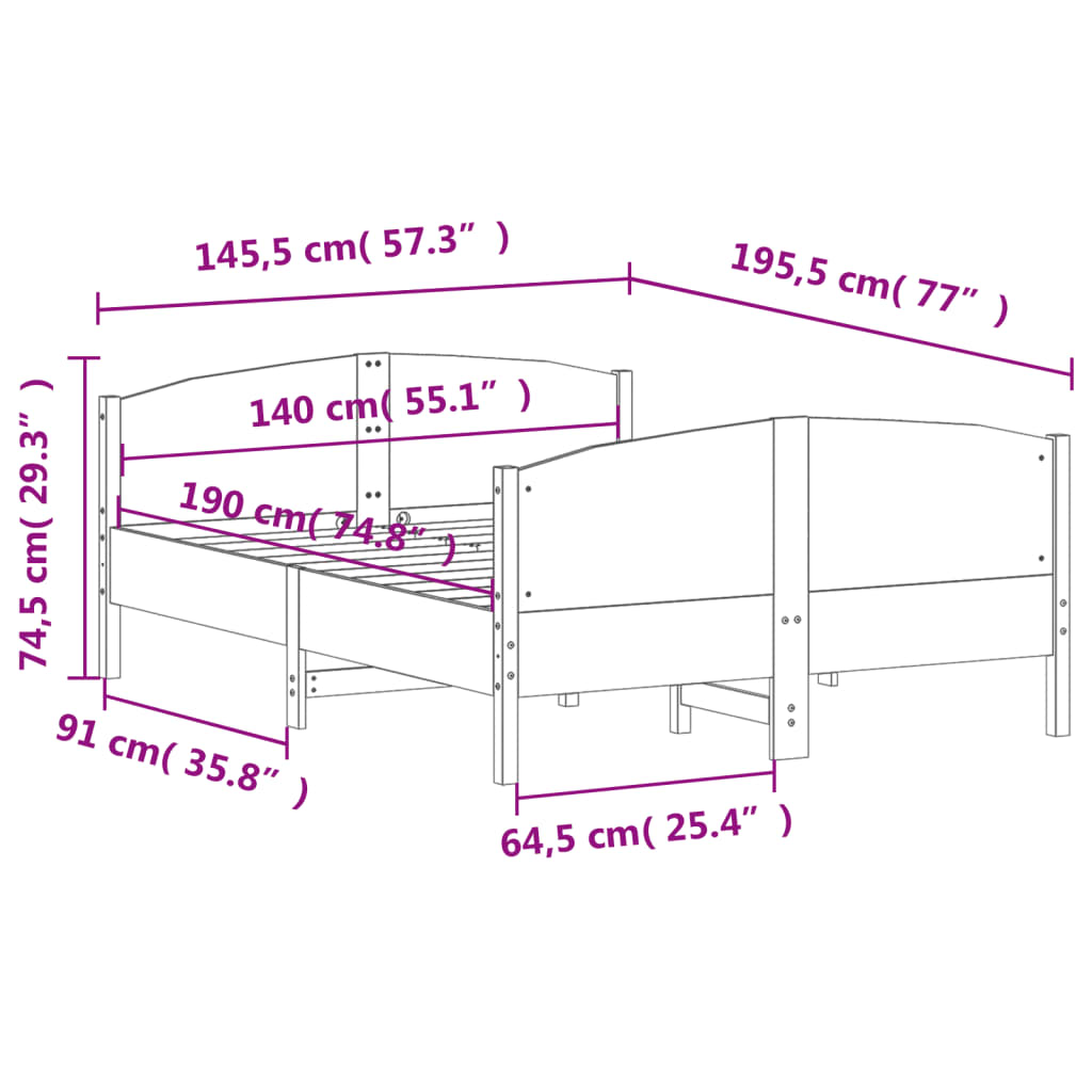 Bed Frame with Headboard Wax Brown 140x190 cm Solid Wood Pine