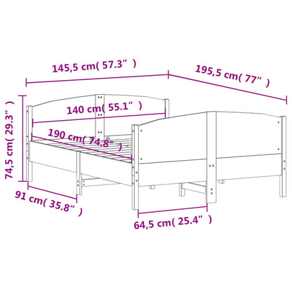 Bed Frame with Headboard Wax Brown 140x190 cm Solid Wood Pine