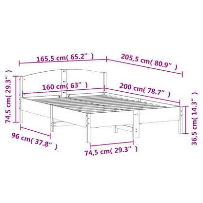 Bed Frame without Mattress White 160x200 cm Solid Wood Pine