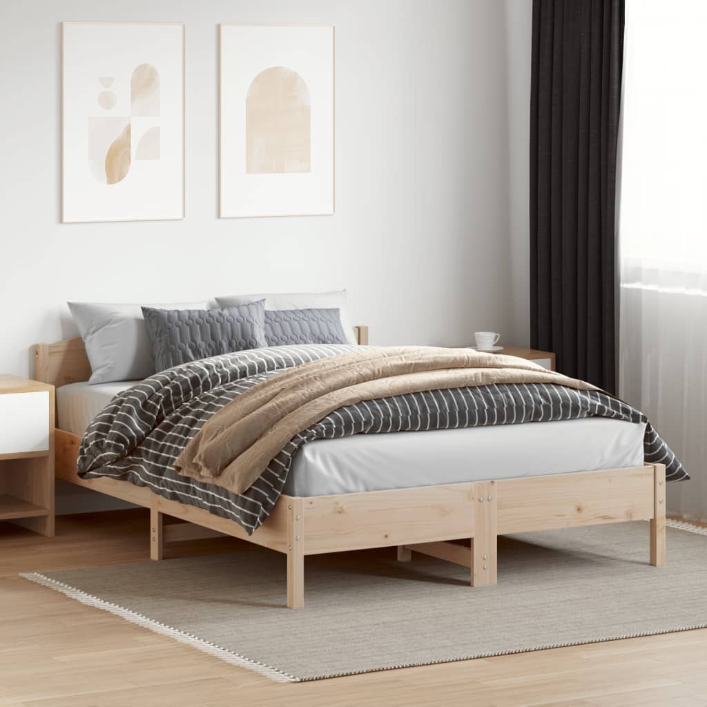 Bed Frame with Headboard 150x200 cm King Size Solid Wood Pine