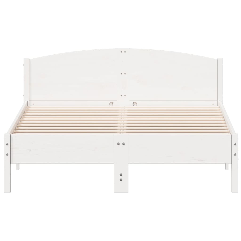 Bed Frame with Headboard White 150x200 cm King Size Solid Wood Pine